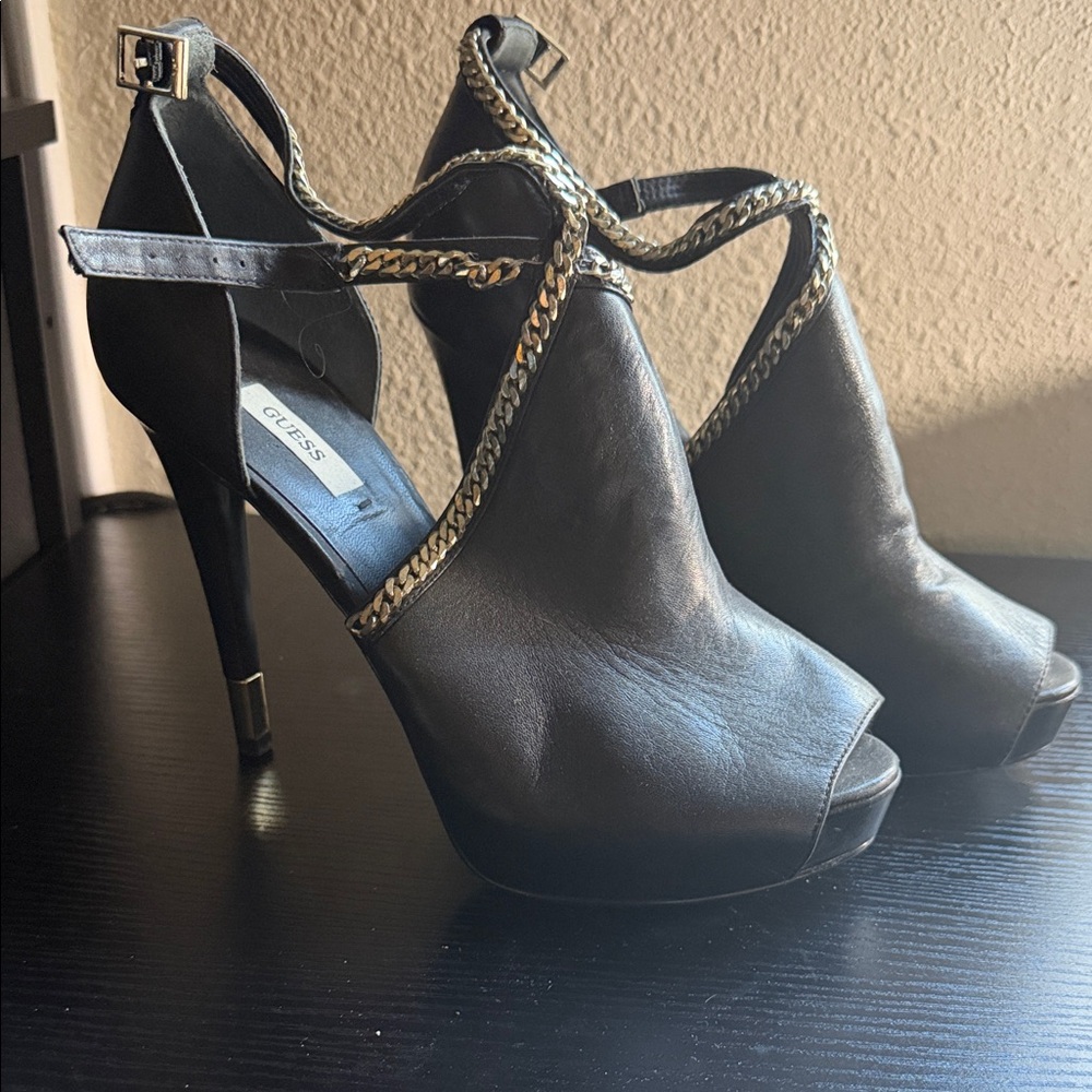 Guess Black Heels with Gold Chain Detail